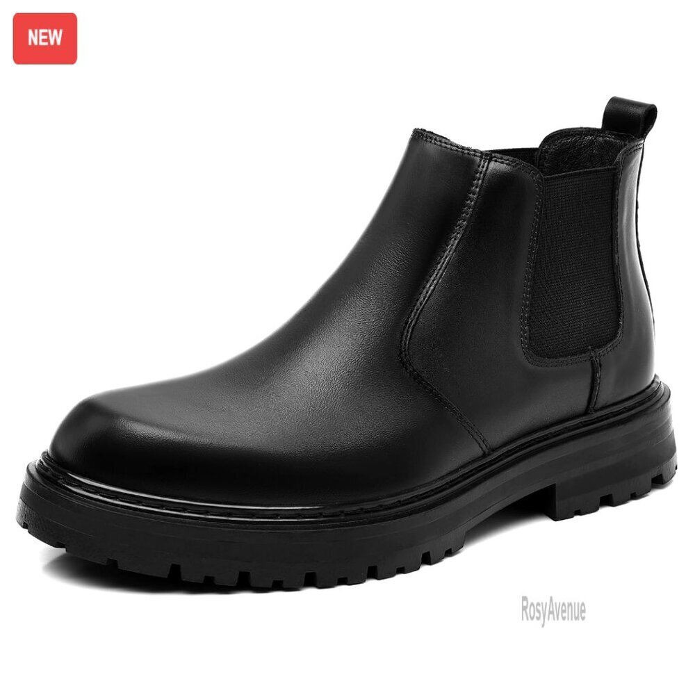 Men's Wide Toe Box Platform Chelsea Boots Slip-On Casual Ankle Dress Boots